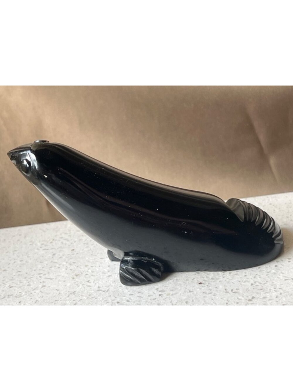 Hand Carved Sea Lion Sculpture Onyx Black Collectible 4.5" Long Approx. Gift Dad - Picture 7 of 15